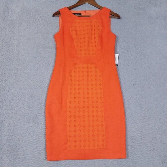 Nine West Dress Womens Size 2 Orange Sheath Eyelet Detail Sleeveless Career NWT - Picture 1 of 16